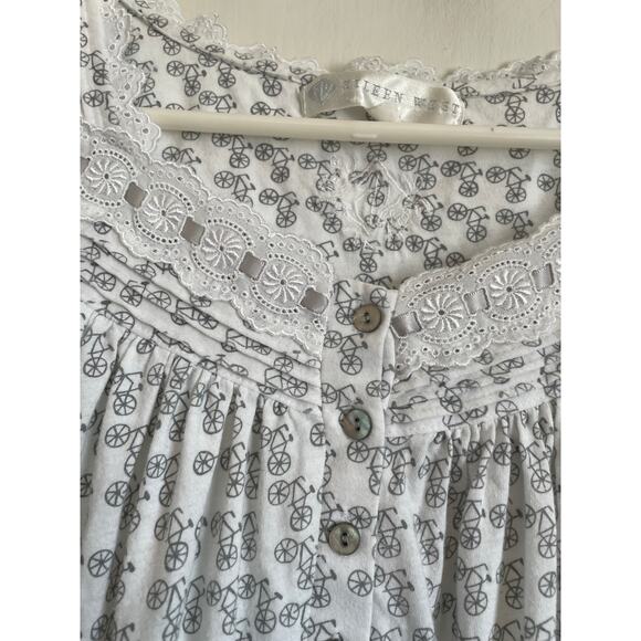 Eileen West sleeveless knee length nightgown pleated white bicycles cotton Small - Picture 3 of 7